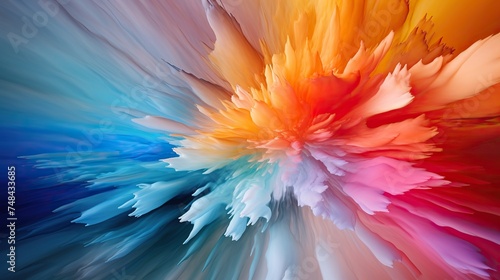 Accelerated explosion of colorful paint powder. A dynamic burst of brightly colored powder