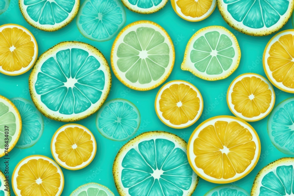 Vibrant Turquoise lemon fruit background. Fall color. Generate Ai