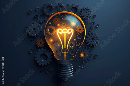 light bulb with gears and cogs working together