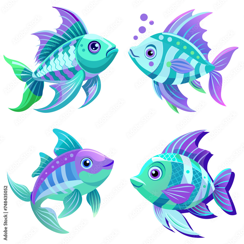 fish, purple and green colors, illustration