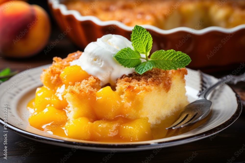 Sweet Peach cobbler. Summer sweet dessert. Generate Ai Sweet Peach cobbler. Summer sweet dessert. Generate Ai