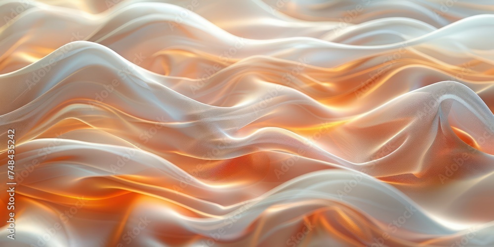 Abstract white silk or smoke wave and swirls gradient satin fabric lies texture background.