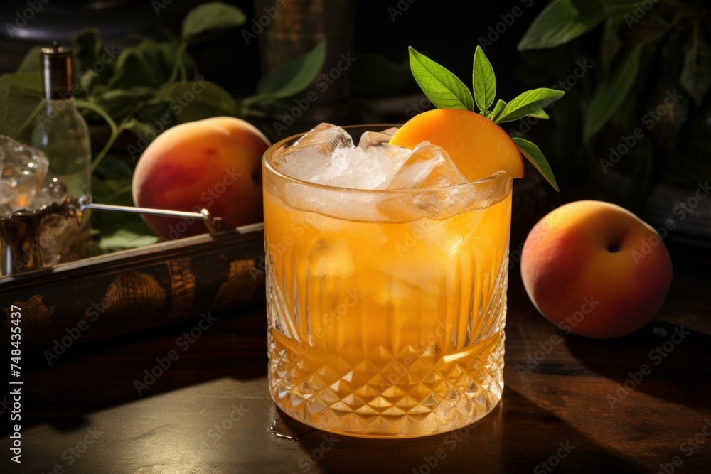 Refreshing Peach iced tea cocktail. Summer food. Generate Ai Refreshing Peach iced tea cocktail. Summer food. Generate Ai