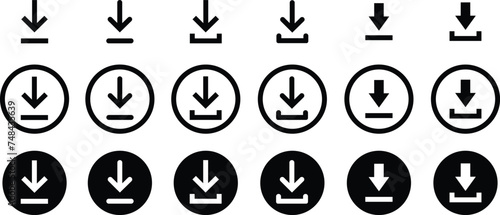 Set of Download flat vectors icons. install symbols. Upload buttons. Load symbols. Software download arrows. Save buttons. Download files, applications, documents pictogram on transparent background.