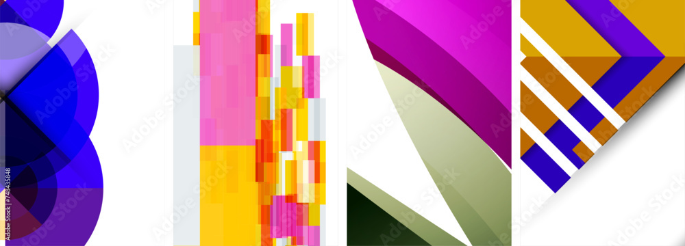 Vector posters - minimalist geometric abstract backgrounds, featuring circles, lines, and triangles in clean, modern design Vector posters - minimalist geometric abstract backgrounds, featuring circles, lines, and triangles in clean, modern design