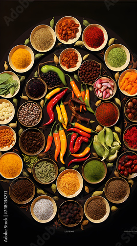 Palette of Asian Culinary Art: A Colorful Array of Exotic Spices and Herbs