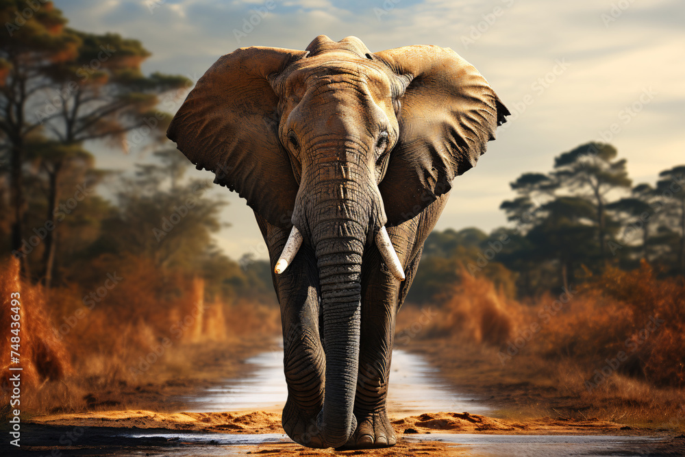 Walking Elephant - obrazy, fototapety, plakaty 