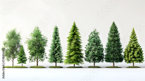 set of green trees isolated  tree in spring