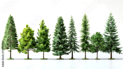 set of green trees isolated, tree in spring
