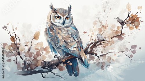 Winter owl in painted style photo
