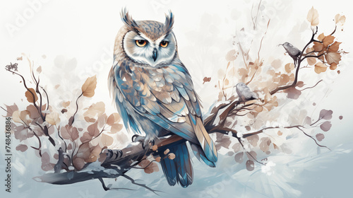 Winter owl in painted style