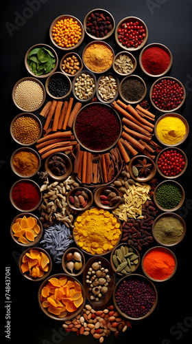 Palette of Asian Culinary Art: A Colorful Array of Exotic Spices and Herbs