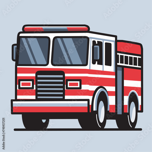 Fire Engine Truck, Isolated background, minimalist, flat vector, side view	