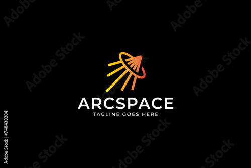 letter a with cosmic arc space shape logo design for technology industry company business