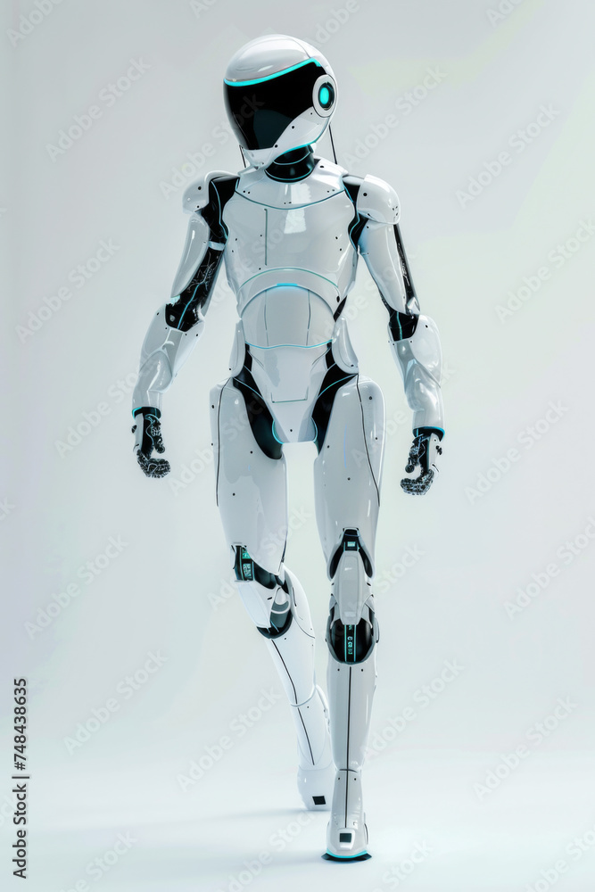 Design a futuristic white robot, white and blue. Design a futuristic white robot, white and blue.