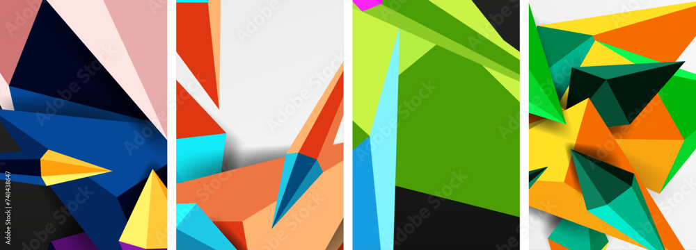 Set of triangle geometric low poly 3d shapes posters Set of triangle geometric low poly 3d shapes posters