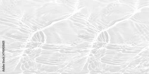 White water surface texture with ripples, splashes, and bubbles. Abstract summer banner background Water waves in sunlight with copy space cosmetic moisturizer micellar toner emulsion. White water.