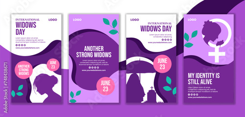 Widows Day Social Media Stories Flat Cartoon Hand Drawn Templates Background Illustration