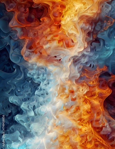 Abstract illustration representing fire and ice colliding into one another, digital art background or wallpaper Generative AI