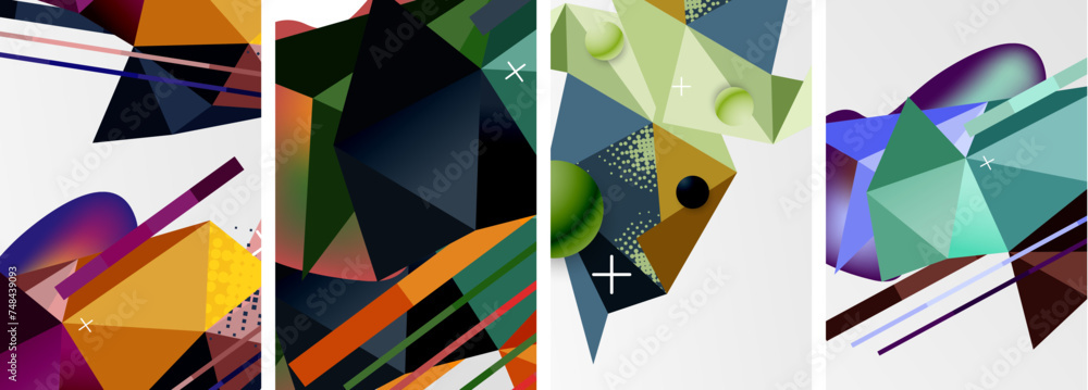 Geometric elements in abstract poster composition set. Vector illustration For Wallpaper, Banner, Background, Card, Book Illustration, landing page Geometric elements in abstract poster composition set. Vector illustration For Wallpaper, Banner, Background, Card, Book Illustration, landing page
