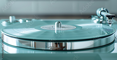 extereme close up photograph of a needle on a pastel coloured record player