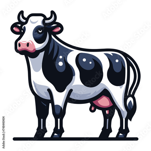 Cow full body vector illustration, farm pet, animal livestock, for butchery meat shop and dairy milk product, agriculture concept, design template isolated on white background