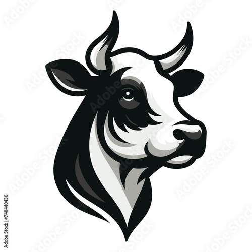 Cow head face logo vector illustration, farm pet, animal livestock, for butchery meat shop and dairy milk product, agriculture concept, design template isolated on white background