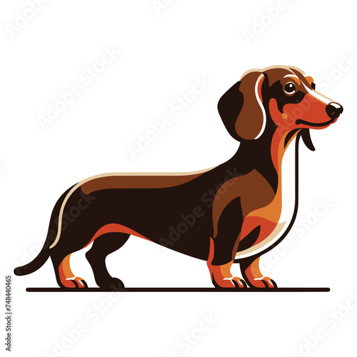Cute adorable dachshund dog cartoon character vector illustration, funny pet animal dachshund puppy flat design mascot logo template isolated on white background