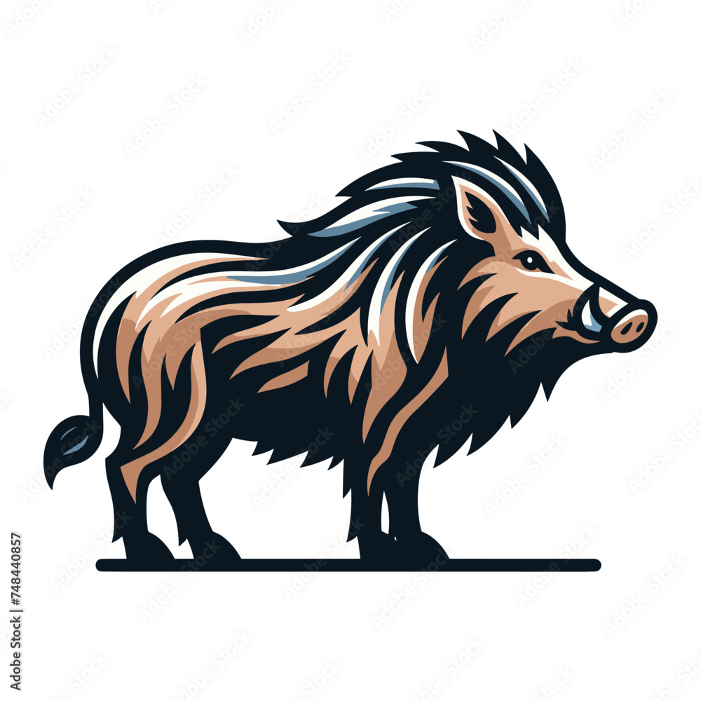 Fototapeta premium Wild hog boar pig full body design vector illustration, beast animal wildlife template isolated on white background