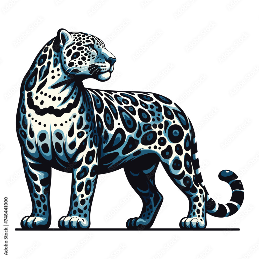Wild jaguar leopard full body vector illustration, zoology illustration, animal predator big cat design template isolated on white background Wild jaguar leopard full body vector illustration, zoology illustration, animal predator big cat design template isolated on white background