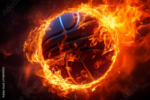 Basketball Engulfed in Flames on Dark Background