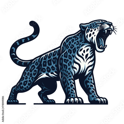 Wild roaring jaguar leopard full body vector illustration, zoology illustration, animal predator big cat design template isolated on white background © lartestudio
