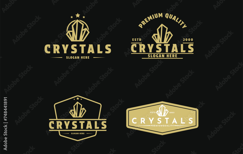 set of crystals luxury logo design vintage retro label