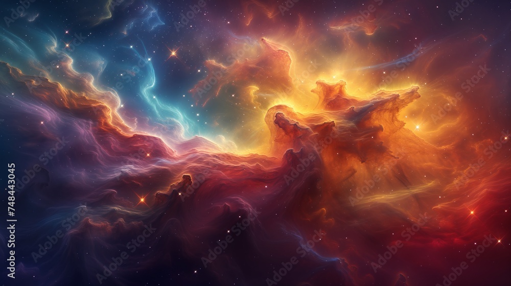 Starry Night Sky with Vivid Space Nebula - obrazy, fototapety, plakaty 