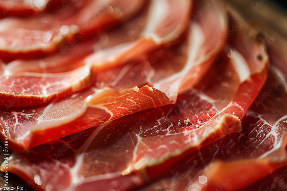 Fresh raw beef slices close-up, healthy food concept illustration