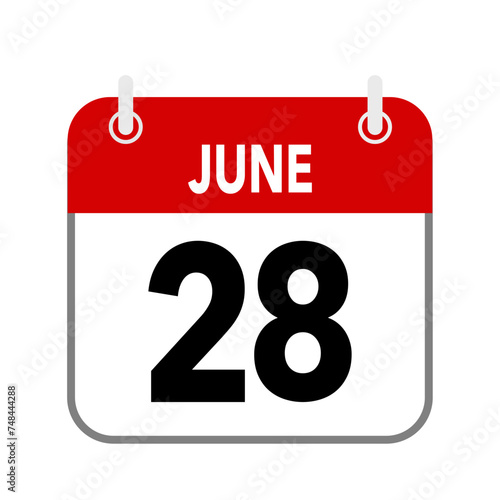 28 June, calendar date icon on white background.