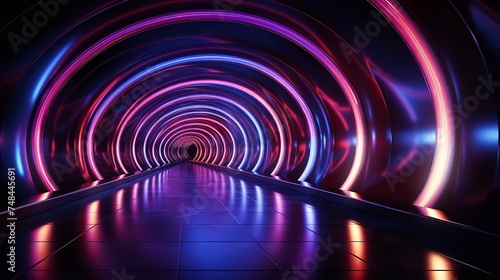 This otherworldly and captivating AI-generated art depicts a majestic  neon-lit tunnel in a cybernetic world. The tunnel is smooth and ethereal  and it appears to recede into the distance.