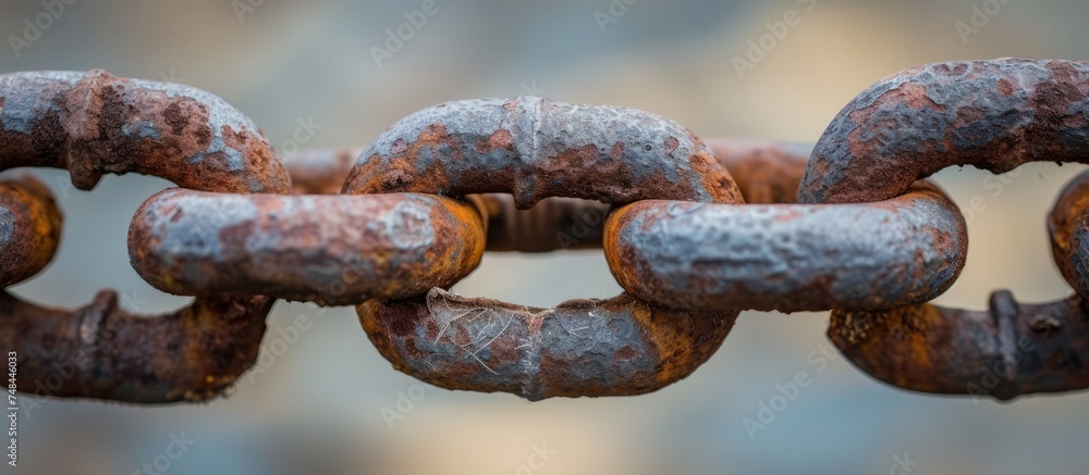 Rusty chain links close up isolated on white background for industrial concept design Rusty chain links close up isolated on white background for industrial concept design
