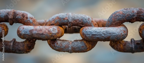 Rusty chain links close up isolated on white background for industrial concept design
