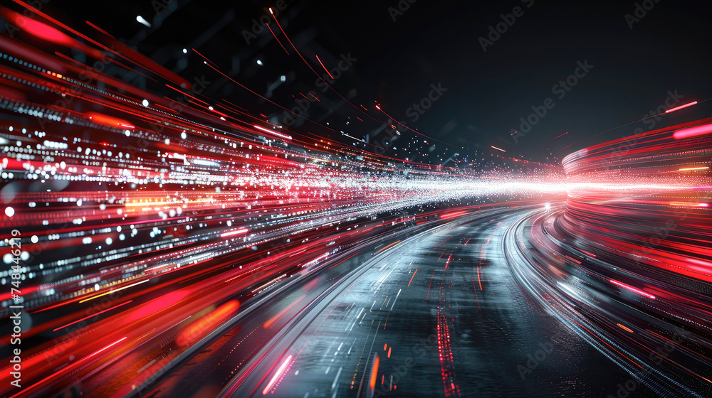 Streaming binary data moving on a digital road - 3d illustration.Generative AI Streaming binary data moving on a digital road - 3d illustration.Generative AI