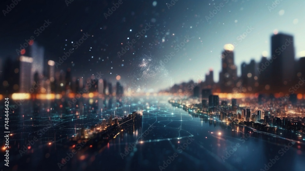 Drifting City in IT Technology Space Particles Background Drifting City in IT Technology Space Particles Background