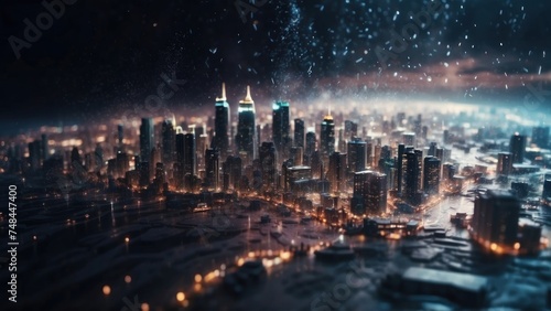 Drifting City in IT Technology Space Particles Background © Damian Sobczyk