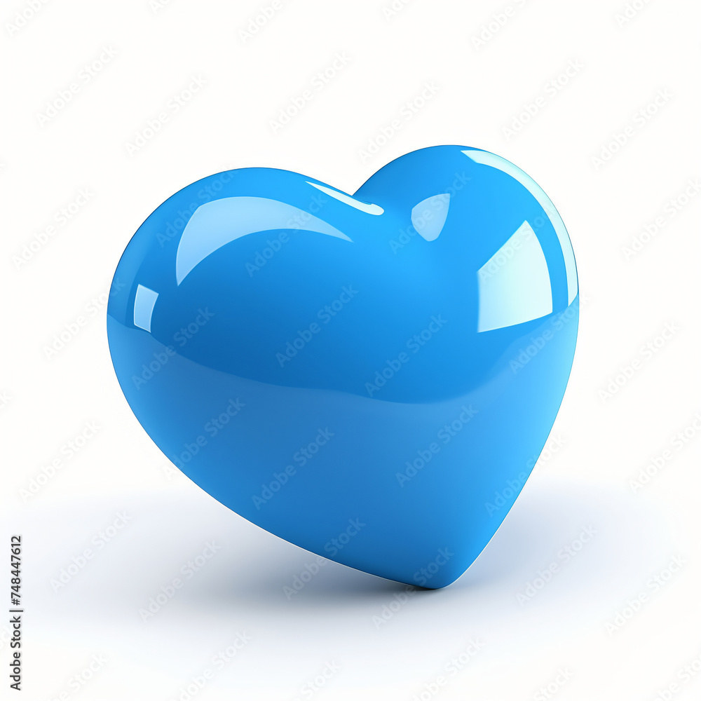 3d render icon of blue heart cartoon isolated generated AI