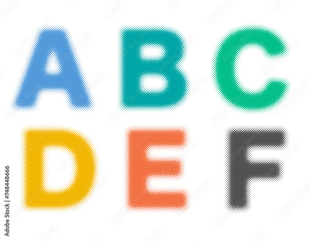 ハーフトーンのアルファベットのセット A B C D E F カラー ハーフトーンのアルファベットのセット A B C D E F カラー