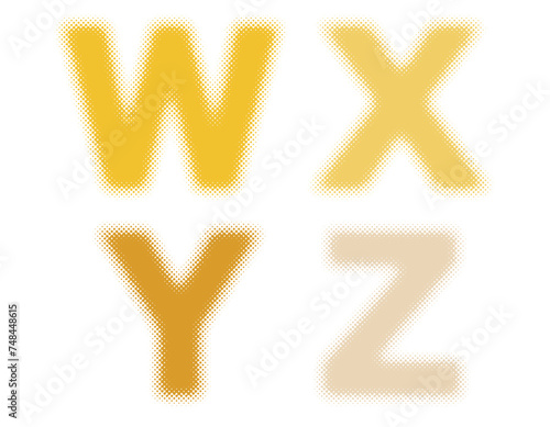 ハーフトーンのアルファベットのセット　W X Y Z　カラー