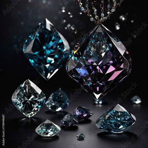 AI-crafted artwork  diamonds shimmer against black backdrop. Mesmerizing sparkle for luxury fashion  branding  and events