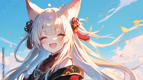 anime cat ear girl smiling happily photo