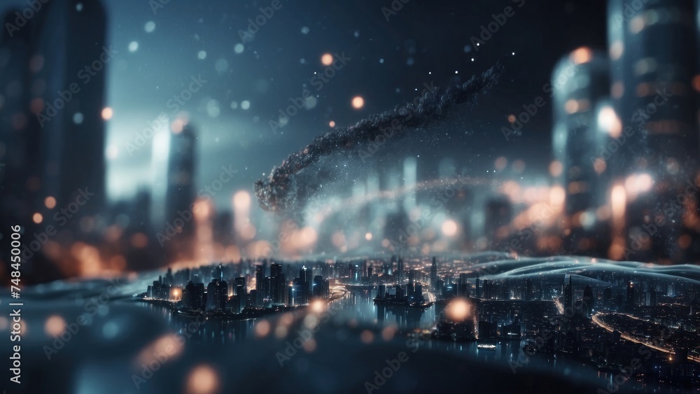 Drifting City in IT Technology Space Particles Background Drifting City in IT Technology Space Particles Background