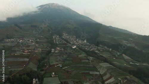 Beauty aerial footage of the Highest Village on Mount Sumbing, Nepal Van Java Kaliangkrik, Magelang, Central Java, Indonesia 4K Drone | Desa Tertinggi di Kaki Gunung Sumbing Magelang photo