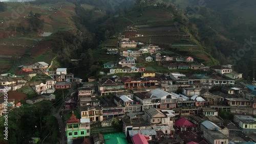 Beauty aerial footage of the Highest Village on Mount Sumbing, Nepal Van Java Kaliangkrik, Magelang, Central Java, Indonesia 4K Drone | Desa Tertinggi di Kaki Gunung Sumbing Magelang photo